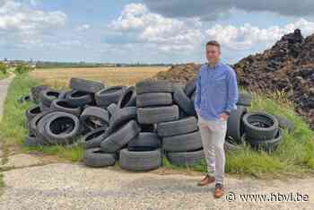 Grote partij banden van racewagens en personenwagens gedumpt in Gingelom