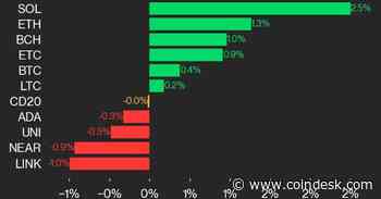 CoinDesk 20 Performance Update: SOL and ETH Lead Advancers as Index Stays Flat