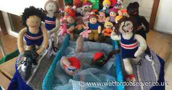 Olympic themed Yarnlympics postbox toppers in Hertfordshire