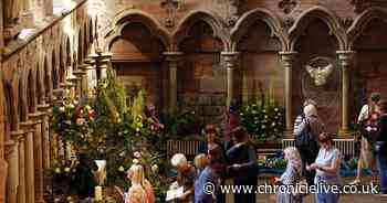 Hexham Abbey decorated with beautiful floral arrangements as flower festival begins