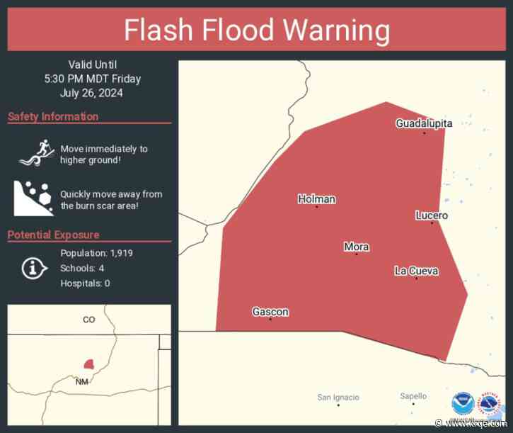 Flash flood warning issued for Hermits Peak Calf Canyon burn scar in Mora County
