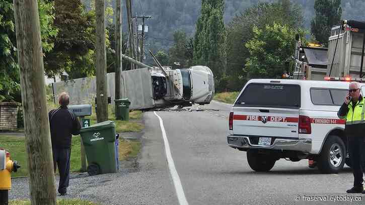 Truck rolls over, takes out BC Hydro pole in rural Chilliwack Tuesday morning