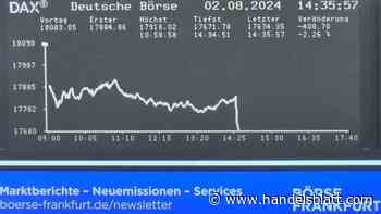 Dax aktuell: Dax verliert mehr als 400 Punkte und sackt auf niedrigsten Stand seit April – Rezessionssorgen lösen Ausverkauf aus