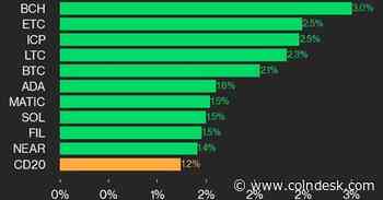 CoinDesk 20 Performance Update: Index Gains 1.2% With BCH and ETC Leading