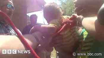 Toddler rescued after falling down 10ft pipe