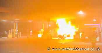 Petrol station blaze pictured which saw four fire engines called