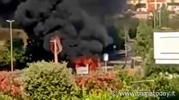 Autobus della Roma Tpl distrutto dalle fiamme: l'incendio al capolinea
