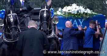 Hundreds wearing blue gather to say goodbye to Jay Slater at funeral