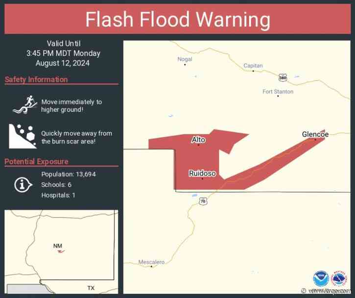 Flash Flood Warning issued for South Fork Burn Scar, Ruidoso, and surrounding areas