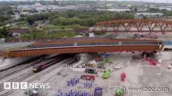 Huge steel HS2 bridge wheeled into place