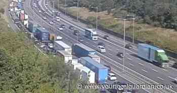 All traffic M25 STOPPED with severe delays due to multi-vehicle crash
