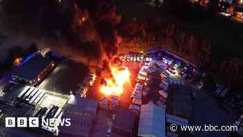 Firefighters tackle blaze at caravan storage yard