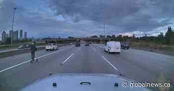 ‘Extremely dangerous and illegal’: Video shows e-scooter in fast lane of B.C.’s Hwy 1