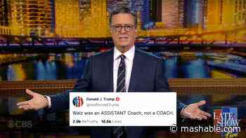 Stephen Colbert has the perfect response to Trump's post about Walz being an 'assistant coach'