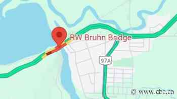 Semi-truck goes off bridge along Highway 1 near Sicamous, B.C.