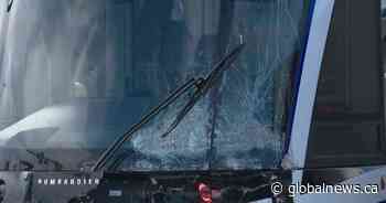 South Edmonton crash sees front end of train ‘partially derailed,’ disrupts LRT service