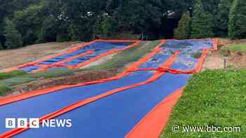Slip and slide slashed with sharp object