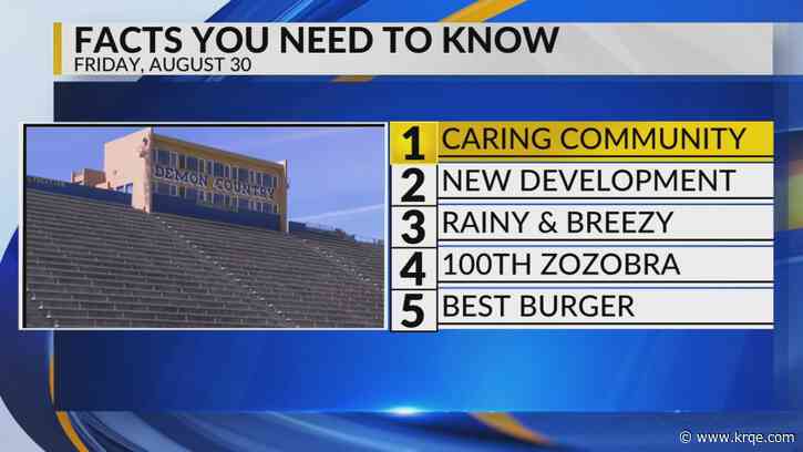 KRQE Newsfeed: Community rallies, Santa Fe road project, Rainy and breezy, 100th Zozobra, Green chile cheeseburger contest
