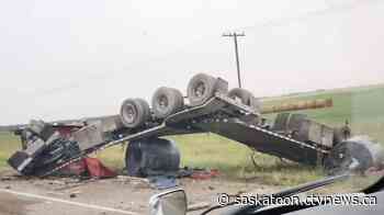 Sask. RCMP investigating after semi-trailer rolls over on Highway 16