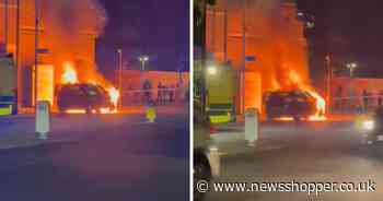Emergency services rush to car engulfed in flames in Woolwich