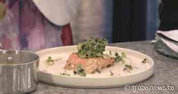 Recipe: Gitanyow salmon with kelp-infused butter, pickled cucumbers, mustard seed sauce
