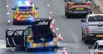 Police car bursts into flames causing huge delays on the A1 near Fawdon