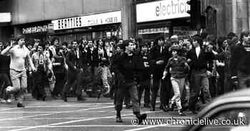 It was 1980 and these Newcastle United fans were on the march in the city centre
