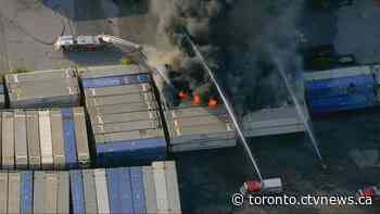 Crews battling container fire in Mississauga