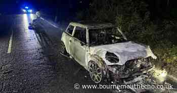 Mini completely destroyed after serious fire near petrol station