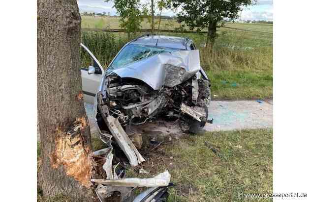 POL-CUX: Schwerer Verkehrsunfall auf der Heerstraße in Cuxhaven-Altenbruch - Fahrzeugführerin prallt mit ihrem PKW gegen Baum - Rettungshubschrauber im Einsatz (Lichtbild in der Anlage)
