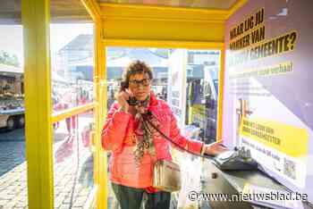 Gele telefooncel van HBVL Luistert op markt in Diepenbeek: “Meer inspraak” en “Minder “geklaag en gezaag”