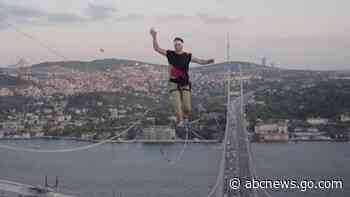 WATCH:  Daredevil walks slackline from Europe to Asia