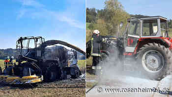 Zweimal Alarm binnen weniger Minuten: Feuer an Maishäcksler und Traktor