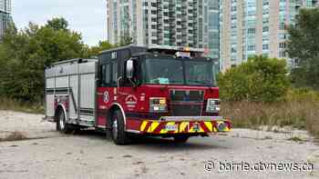 Large fire at tent encampment in Barrie
