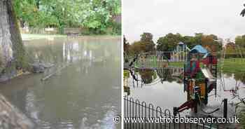 Parts of Cassiobury Park submerged after heavy downpours