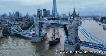 Rare sight as replica of historic Spanish galleon ship sails up River Thames