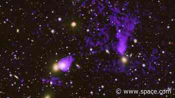 NASA's Chandra X-ray telescope sees streams of gas cross in distant galaxy cluster (image)