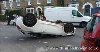 Pictures reveal aftermath of horror crash that flipped car