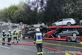 Autotransporter brennt auf der A2 bei Bielefeld