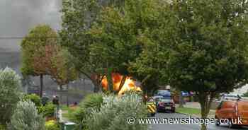 Major road cordoned off due to HUGE two-car and ambulance fire in Bexleyheath