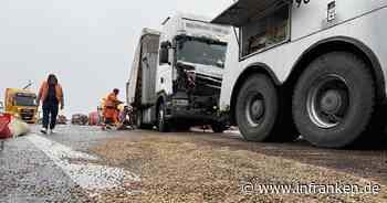 A3 bei Geiselwind: Lkw verliert eine Tonne Kaffeebohnen bei Unfall