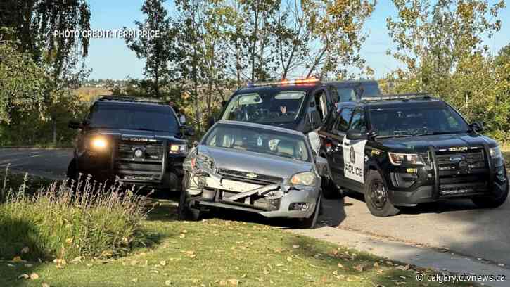 Takedown of reported dangerous driver forces car onto lawn of S.E. Calgary home