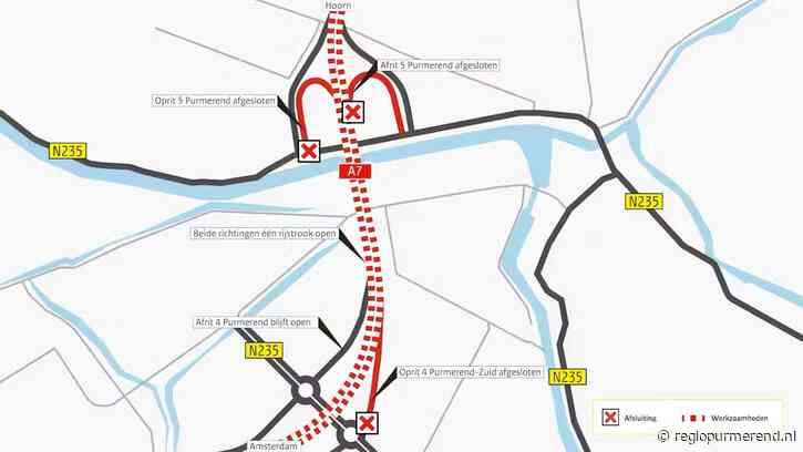 Grote verkeershinder door afsluitingen A7 bij Purmerend van 11 tot 16 oktober