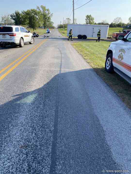 Motorcycle driver airlifted after crash versus truck pulling trailer