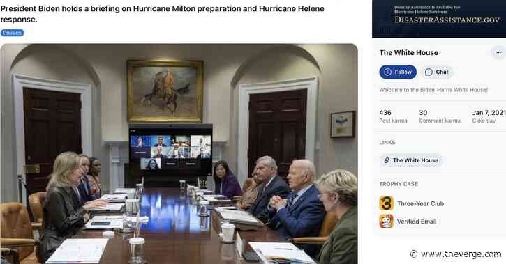 The White House started posting on Reddit to talk about Hurricane Milton