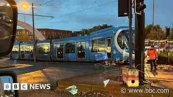 Tram derailed after crash with car