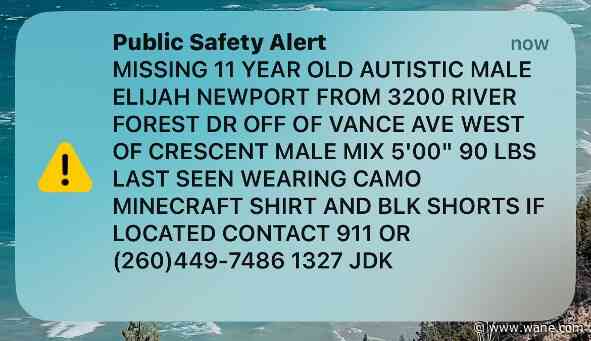 Public Safety Alert issued for missing Fort Wayne boy