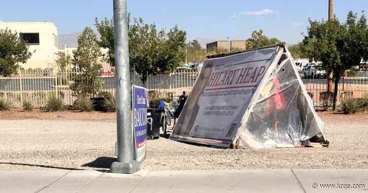 Homeless in Las Vegas valley camp under political signs