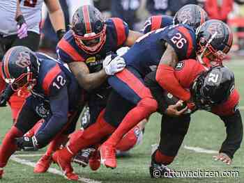MAKING IT RAIN: Redblacks have the red flags flying in dismal loss on a wet day in Montreal