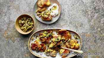 Quetschkartoffeln mit grüner Tapenade und Ricotta-Chili-Dip